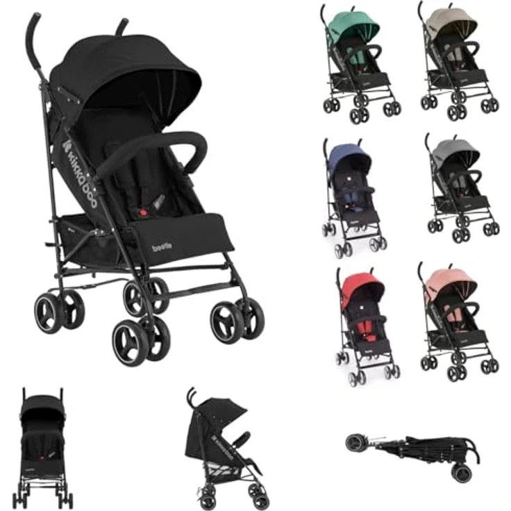 Kikkaboo Kinderwagen Käfer, Stahlrahmen, Korb, abnehmbare Vorderräder, Fußstütze, Farben:black – Bild 1