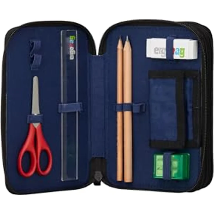 ergobag Maxi Mäppchen Set 40-Teilig, Lyra Bunt- und Filzstifte, Kleingeld Fach, Lineal, Schere TaekBärdo - Grau, Federmäppchen mit umweltfreundlichen Materialien – Bild 5