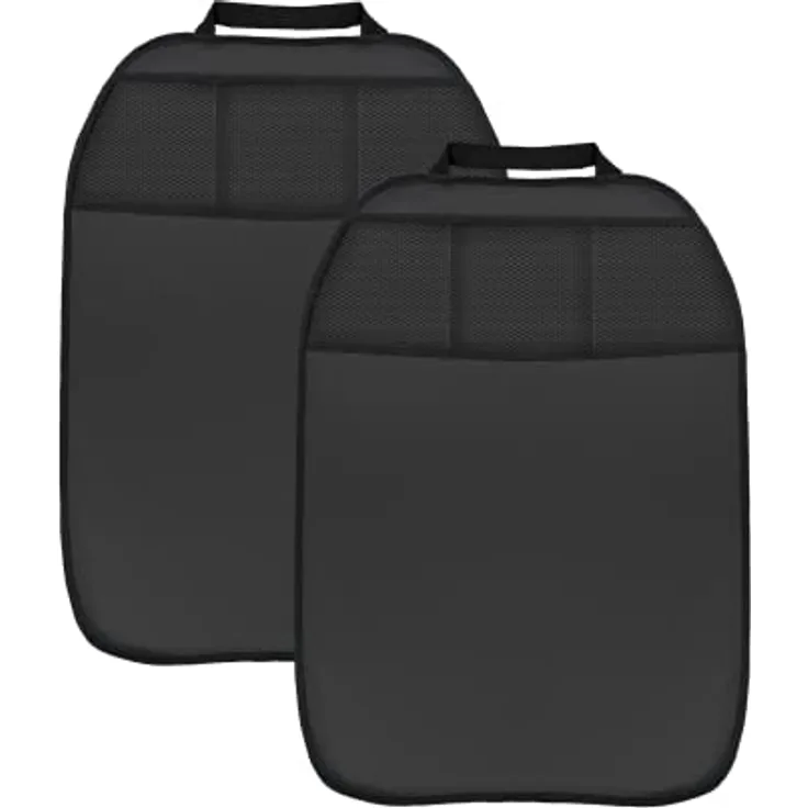 L&P A081S2 2 Stück Rückenlehnenschoner Rückenlehnenschutz Sitzschoner Rückenlehne Auto Kinder Lehnenschutz Hecksitzschoner Sitz Kunstleder Schwarz 3 Taschen Organizer Schutz für Autositz Sitzlehne