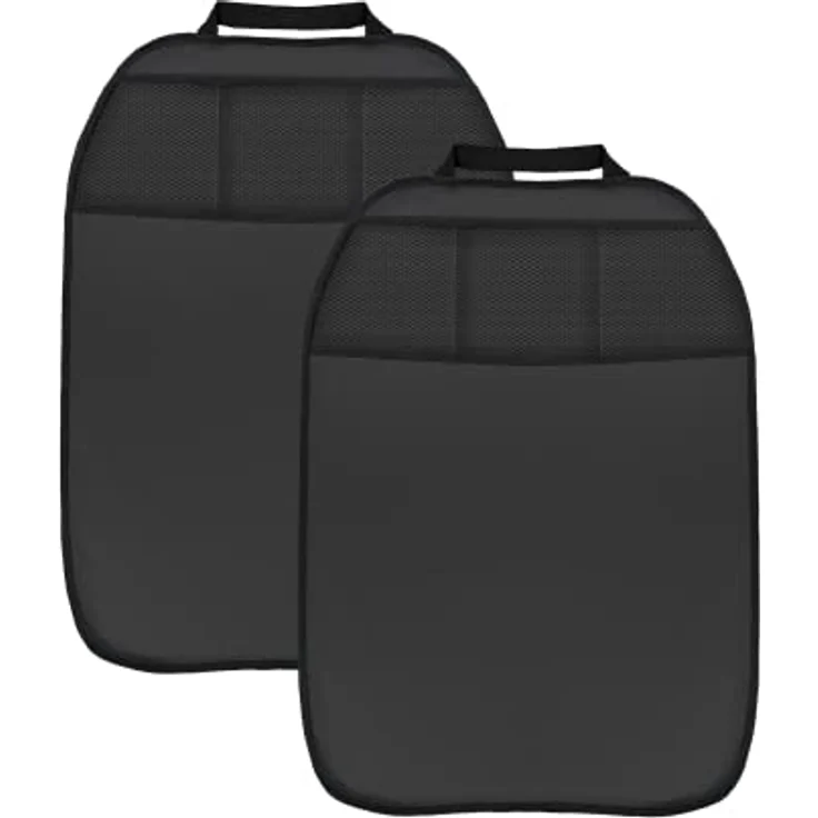 L&P A081S2 2 Stück Rückenlehnenschoner Rückenlehnenschutz Sitzschoner Rückenlehne Auto Kinder Lehnenschutz Hecksitzschoner Sitz Kunstleder Schwarz 3 Taschen Organizer Schutz für Autositz Sitzlehne – Bild 1