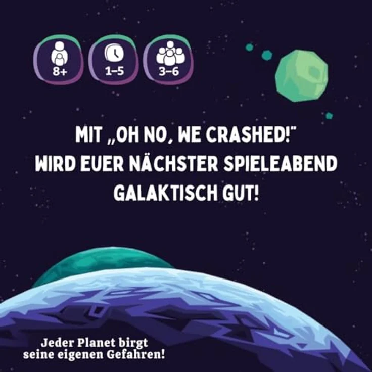 Edition Spielwiese Oh no, we crashed, kooperatives Weltraum Spiel für 1–5 Spieler ab 6 Jahren, 10 einzigartige Planeten – Bild 6