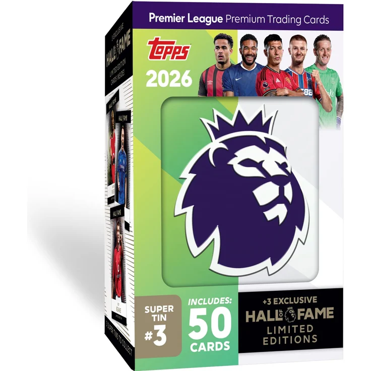 Topps Premier League Super Tin (PL25-05), exklusive Sammeldose mit 45 Basiskarten und 5 speziellen Einsteckkarten, limitierte Auflage