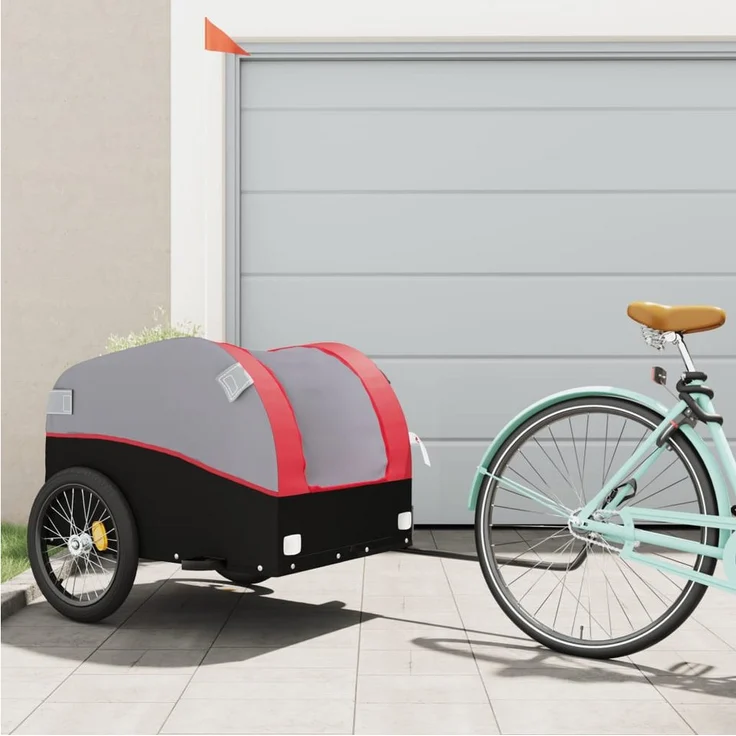 vidaXL Fahrradlastenanhänger Lastenanhänger für Fahrrad Schwarz und Rot 45 kg Eisen, Robustes Material aus Eisen, Maximale Tragfähigkeit 45 kg – Bild 1