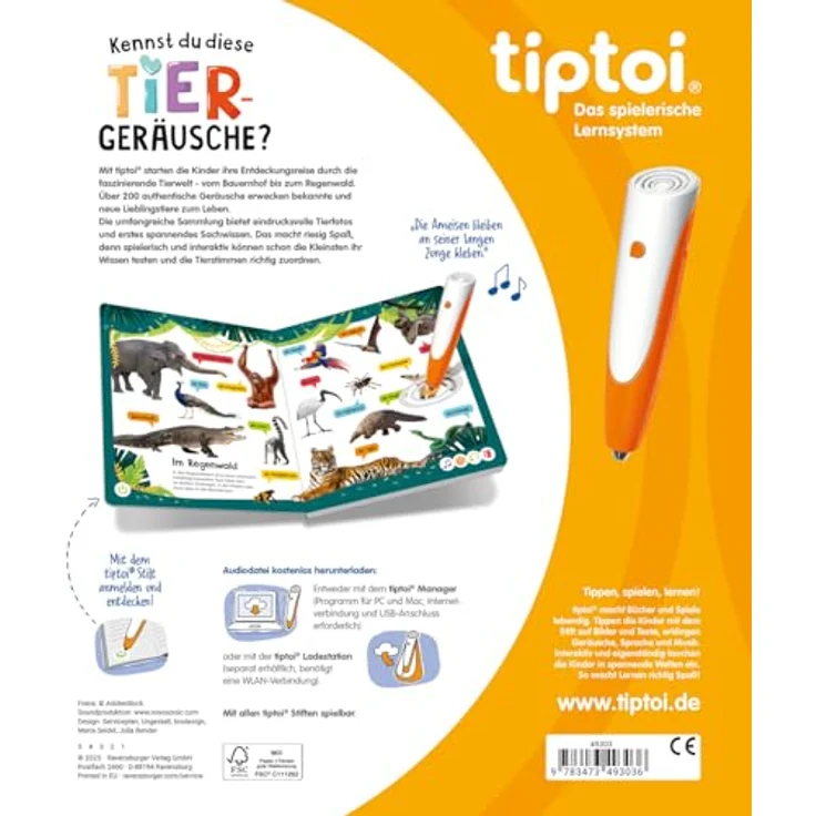 Ravensburger tiptoi® Kennst du diese Tiergeräusche?, interaktives Beschäftigungsbuch mit Tiergeräuschen – Bild 2