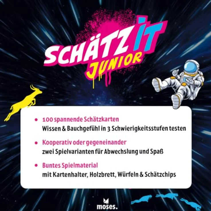 moses Moses. Schätz it JUNIOR, kooperatives Schätzspiel für 2-6 Spieler, 100 kindgerechte Fragen in 3 Schwierigkeitsgraden, White – Bild 5