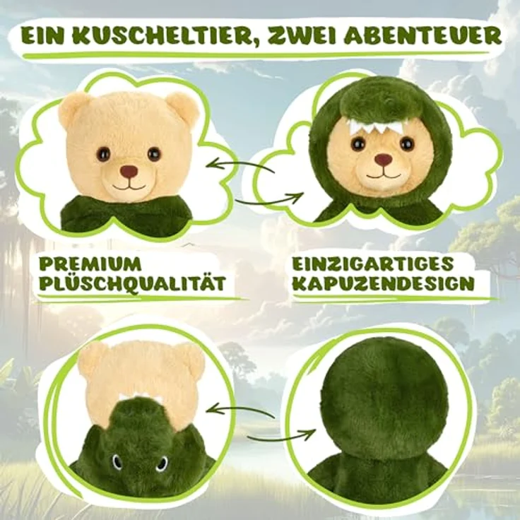 BRUBIES Teddy Krokodil, 25 cm Teddybär im Krokodilkostüm mit abnehmbarer Kapuze, extra weiches Plüschtier für Kinder, Grün – Bild 3