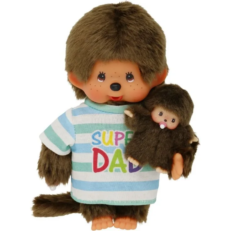 Monchhichi Plüschfigur Super Dad mit Kind 20 cm - Junge Papa mit Baby, braunes Fell, Kunststoffdetails - Preisvergleich