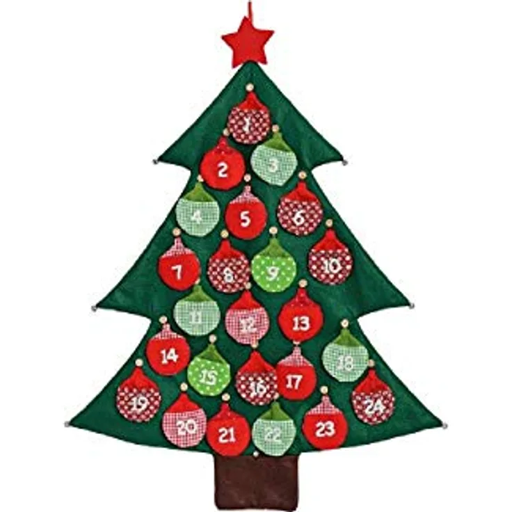 Großer Adventskalender Tanne Tannenbaum Baum mit Kugeln zum Befüllen und Schlaufe zum Aufhängen 73 x 95 cm
