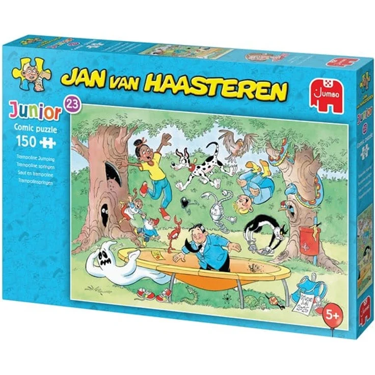 Jan van Haasteren Junior Trampoline Jumping, 150-teiliges Kinderpuzzle mit humorvoller Trampolin-Action im Comic-Stil