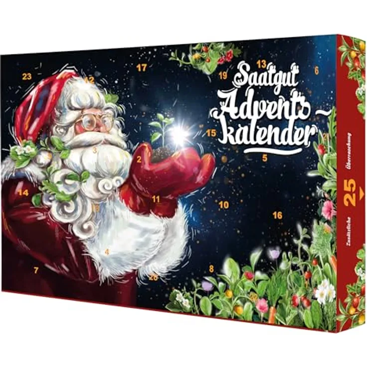 Annastore Adventskalender - 24 Samen & komplettes Gewächshaus 37 x 25 x 5 cm - Gentechnikfrei - Mit Wachstumsgarantie - Adventskalender Blumen - Samen Adventskalender - Saatgut Adventskalender