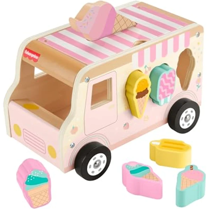 Fisher-Price® Eiscreme-Formensortierer, Steckspielzeug aus Holz mit abnehmbarem Deckel zur Förderung der Fein- und Grobmotorik – Bild 6