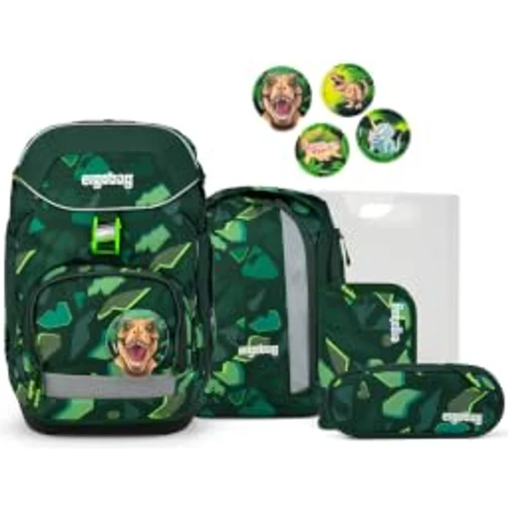 ergobag pack Schulranzen-Set DinosauriBär, flexibles Hauptfach, 22 Liter Volumen, wasserabweisend, mitwachsen mit Your-Size-System – Bild 1