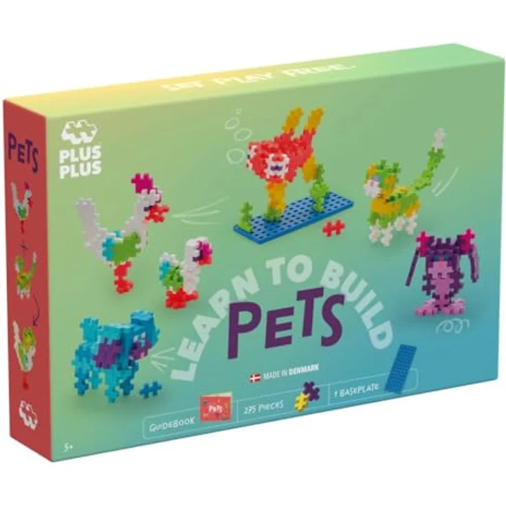 Plus-Plus 3962 Geniales Konstruktionsspielzeug, Learn to Build Haustiere, Kreativ-Bausteine für Kinder, 275 Teile, bunte Haustiere - blau – Bild 1