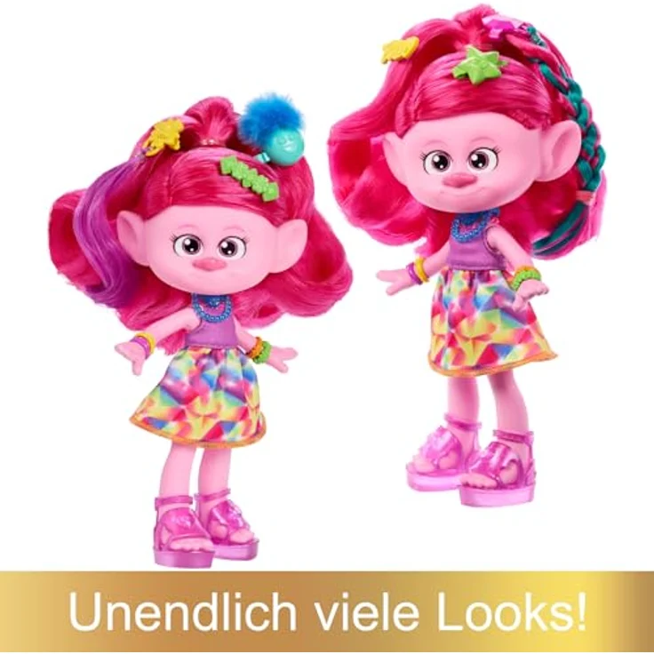 DREAMWORKS TROLLS Gemeinsam Stark – Haar-tastische Königin Poppy-Modepuppe - 15+ Zubehörteile, Glitzerkamm, herauswaschbares Glitzergel, für Kinder ab 3 Jahren, HNF25 – Bild 3