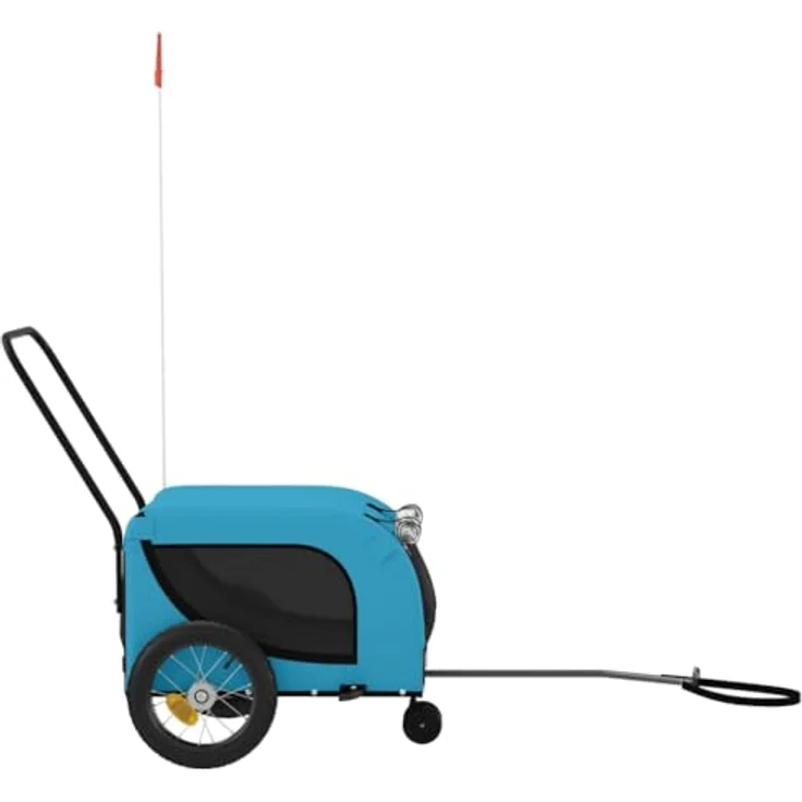 vidaXL Fahrradhundeanhänger Hunde Blau und Schwarz Oxford-Gewebe & Eisen, mit PVC-Fenster und Reflektoren – Bild 5