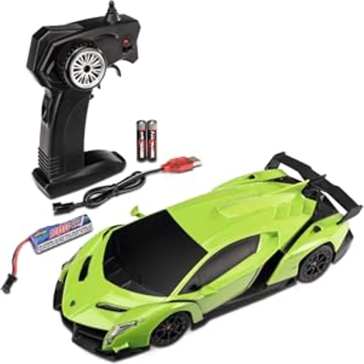 Carson 500404308 Lamborghini Veneno 1:24, ferngesteuertes Auto mit 2.4G Steuerung, LED-Beleuchtung, Fahrzeit ca. 60 min, grün – Bild 1