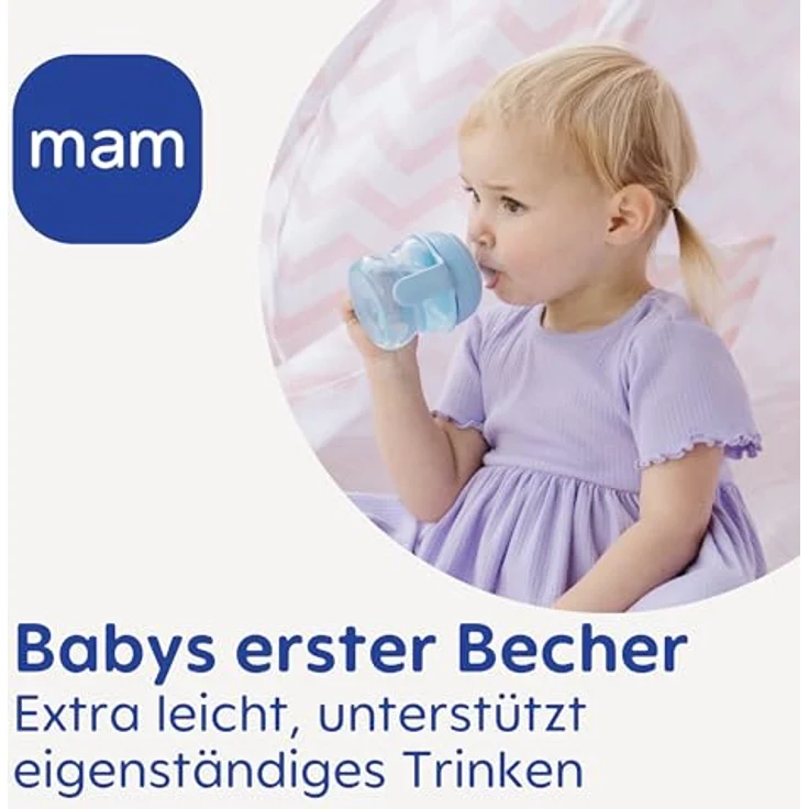 MAM Starter Cup Baby Trinklernbecher (150 ml), Trinkbecher für erste Trinkversuche, Schnabelbecher mit rutschsicheren Griffen, ab 4 Monaten, Eule – Bild 4