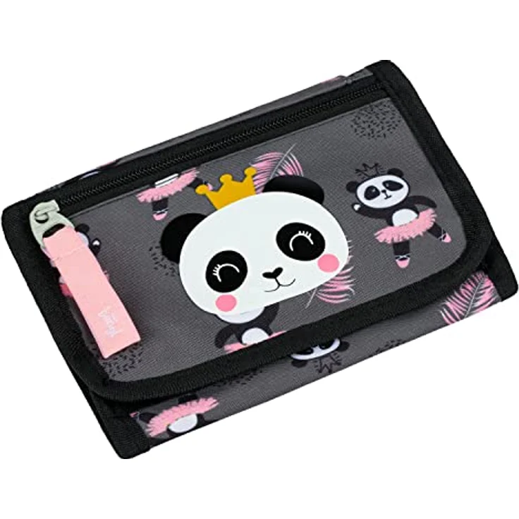 Baagl Brustbeutel Kinder, Geldbörse für Mädchen, Mini Portemonnaie mit Reißverschluss und Kordeltrage, Panda-Design, 14,5 x 8,5 cm – Bild 1