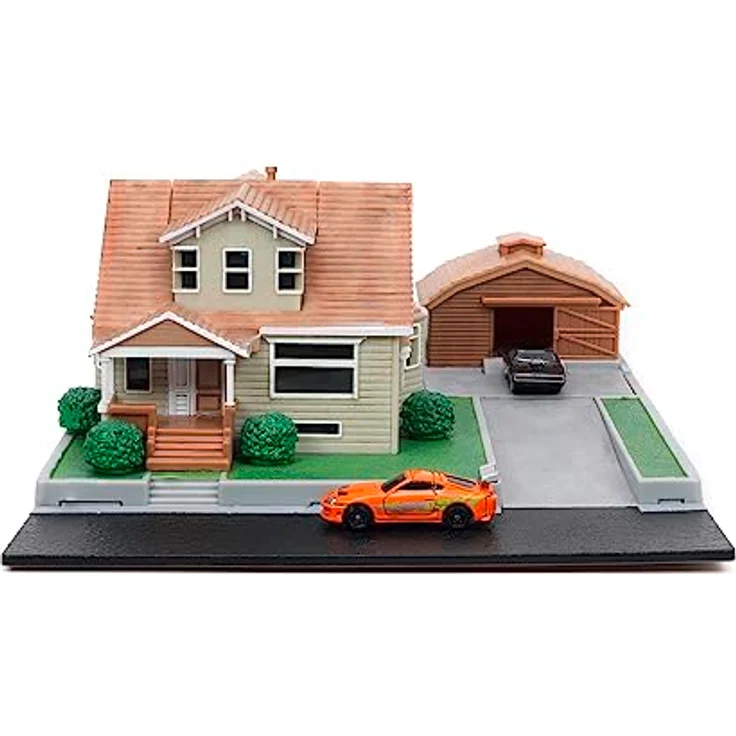 Jada Toys Fast & Furious Dom Toretto Haus - Nano Diorama (14x20x20cm) inkl. 2 Die Cast Autos (Dodge Charger und Toyota Supra), Garage und Außenflächen, Fast and Furious Fanartikel ab 8 Jahre – Bild 1