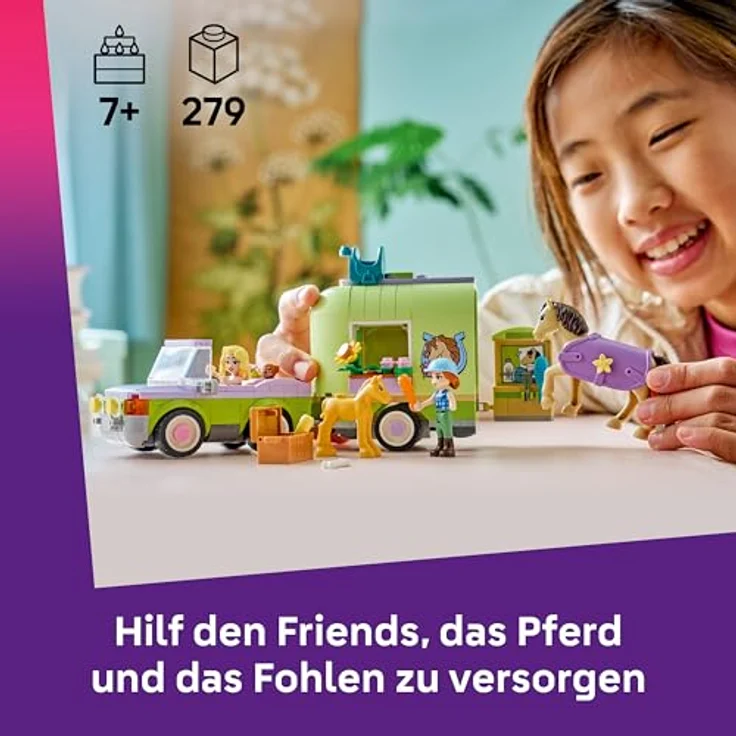 LEGO Friends Pferd und Fohlen mit Pferdeanhänger - Spielset mit 2 Mini Puppen, 4 Tierfiguren, Pflegezubehör und Auto - Geschenkidee für Mädchen ab 7 Jahren - 42695 – Bild 2