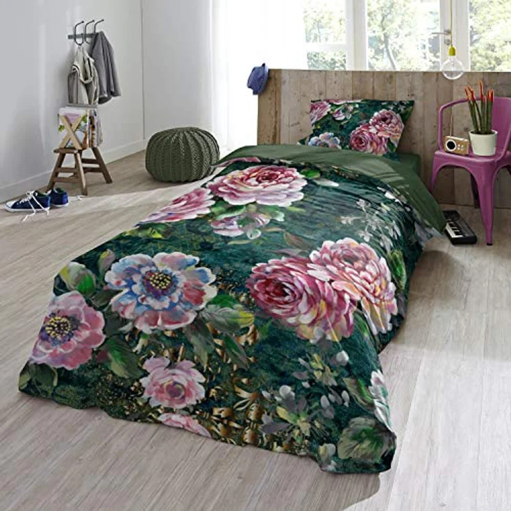 ESPiCO Bettwäsche Trendy Bedding Fleur Blumen Geblümt Pfingstrosen Wendeoptik Grün Renforcé, 135x200 cm – Bild 4