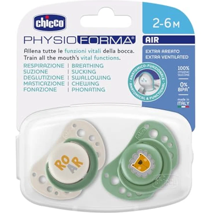 Chicco PhysioForma Schnuller Air, anatomisch & funktionell, unterstützt physiologische Atmung, Grün, 2 Stück, für 0-6 Monate – Bild 4