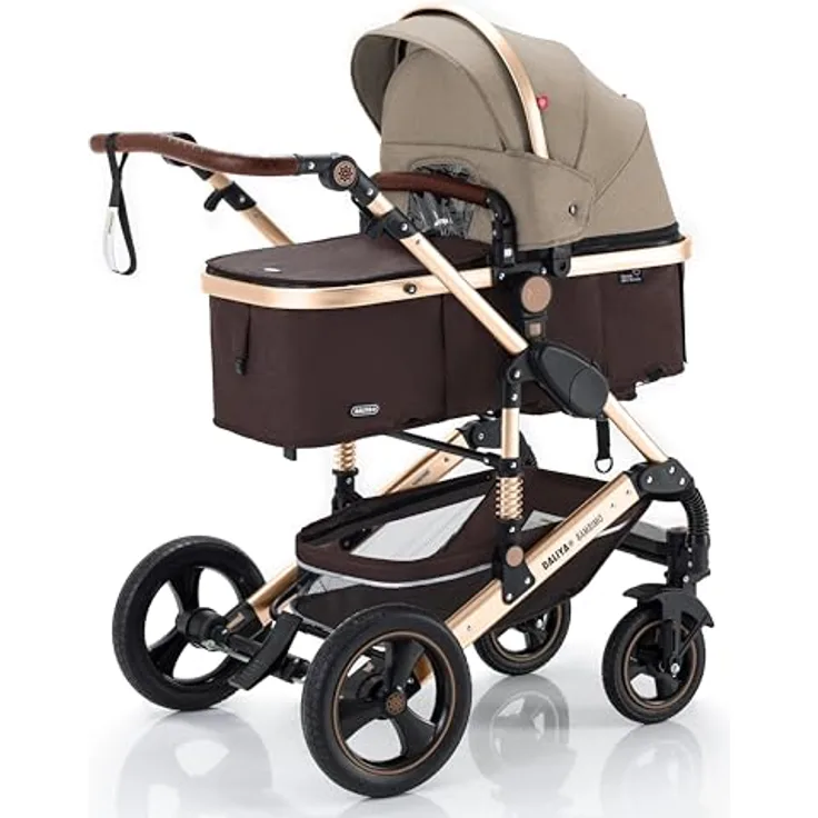 Daliya BAMBIMO 2in1 Kinderwagen & Buggy, braun, mit Babywanne, 4 Klimazonen, pannensicheren Rädern und UV-Schutz 50+