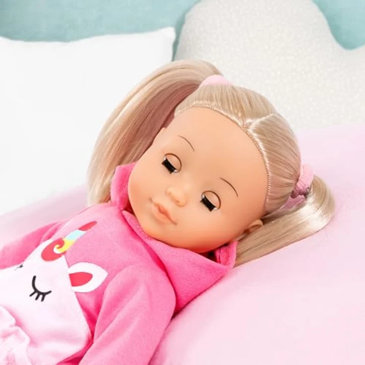 Bayer Design Charlene 33cm Little Love Puppe Haarpuppe Kleid Einhorn rosa, Anziehpuppe mit Küsschen-Geräusch – Bild 4