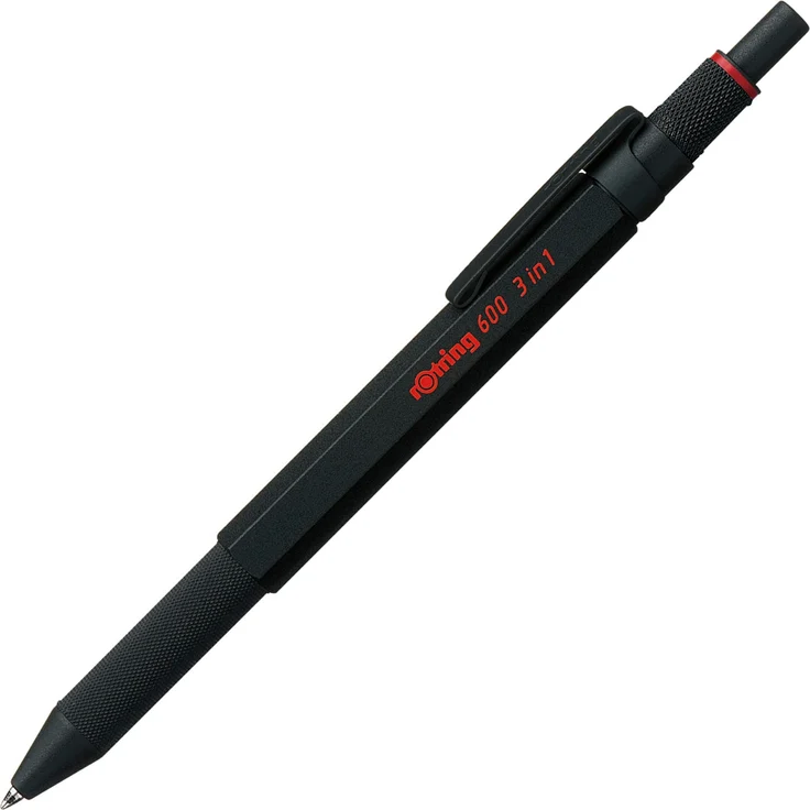 Rotring 600 Multi, Schreibstift mit 3-in-1 Mechanismus, Vollmetallgehäuse, Rot/Schwarz