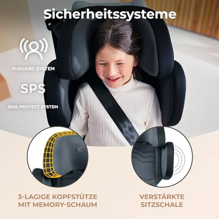 Kinderkraft XPAND 2 i-Size Kindersitz 100-150 cm, Kinderautositz, Höchste Sicherheitsstandards, Einfacher Montage mit ISOFIX, Hochwertige Materialien, Einstellung der Kopfstütze und Breite, Schwarz – Bild 5