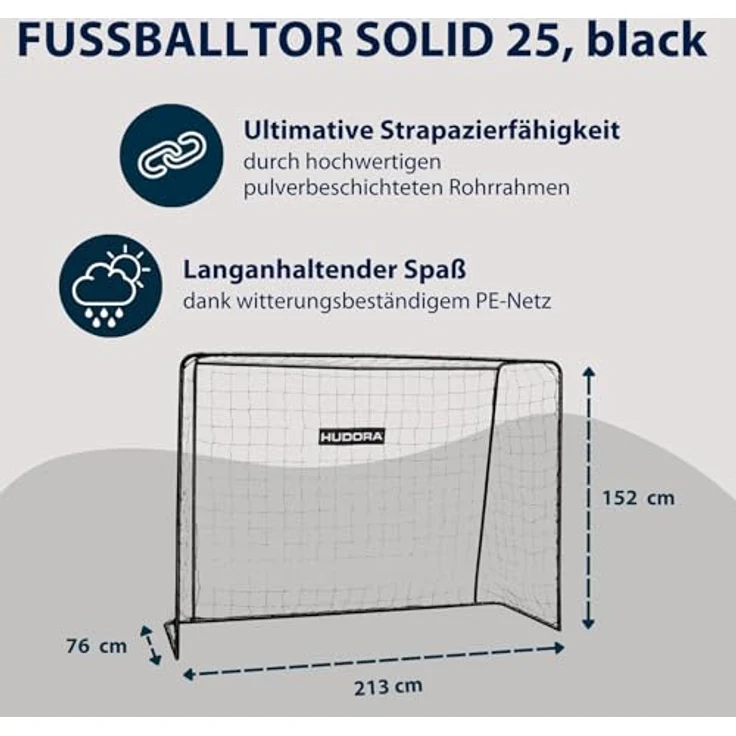 HUDORA Fußballtor Solid 25 - Standfestes Fußballtor für Kinder & Erwachsene - wetterfestes Fußballtor mit engmaschigem Polyester-Netz - Hochwertige Outdoor Torwand für Freizeit & Training – Bild 2