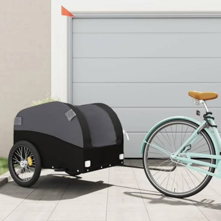 vidaXL Fahrradlastenanhänger Schwarz 45 kg Eisen mit Deichsel und Sicherheitsflagge – Bild 2
