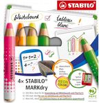 STABILO MARKdry Neon Whiteboard- und Flipchart-Marker, 4er Set in rosa, orange, lila und grün, Strichstärke 1,0 - 10,0 mm