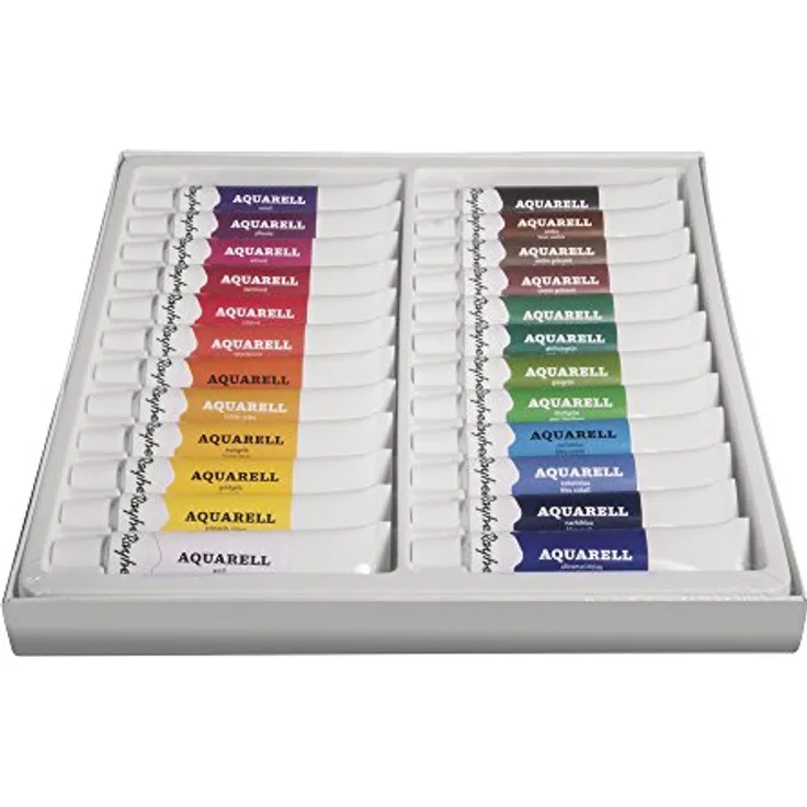 Rayher Künstler-Aquarellfarben-Set 38916000, 24 Farben, je Tube 12 ml, hohe Pigmentierung, lichtbeständig, für Papier, Pappe, Leinwand, Malkarton
