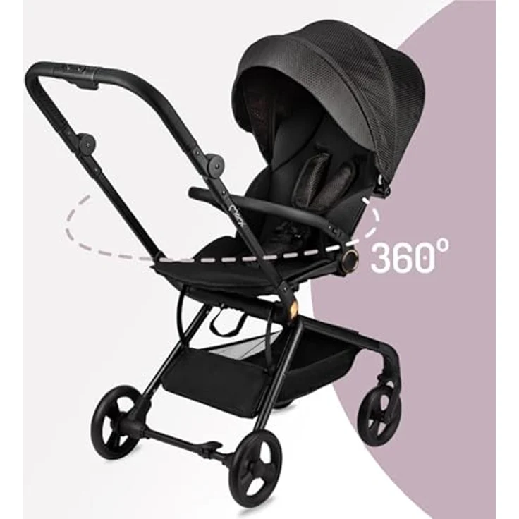 Momi Kinderwagen ADELLE, klappbarer Buggy mit 360°-Sitz, 5-Punkt-Sicherheitsgurt, Tragegriff - Schwarz – Bild 4