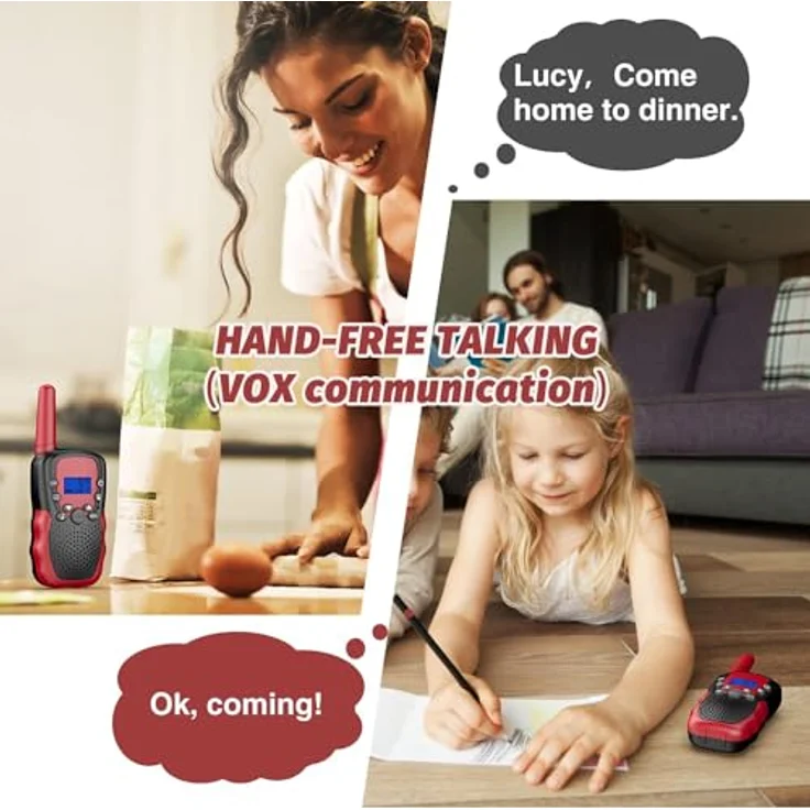 Kearui Walkie Talkie, Kinder Funkgerät mit 8 Kanälen, klarem Klang & VOX Funktion, Schwarz Rot, ab 3 Jahren – Bild 3