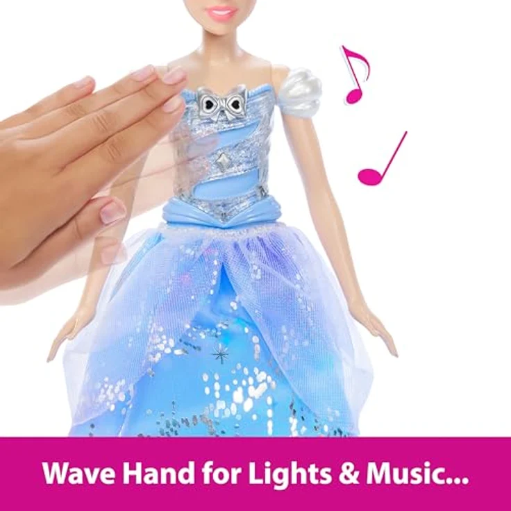 Mattel Disney Princess Cinderella, Modepuppe mit aufleuchtendem Kleid und Soundeffekten, Zauberstab aktiviert, inspirierte Ballkleid-Edition, JBF94 – Bild 4