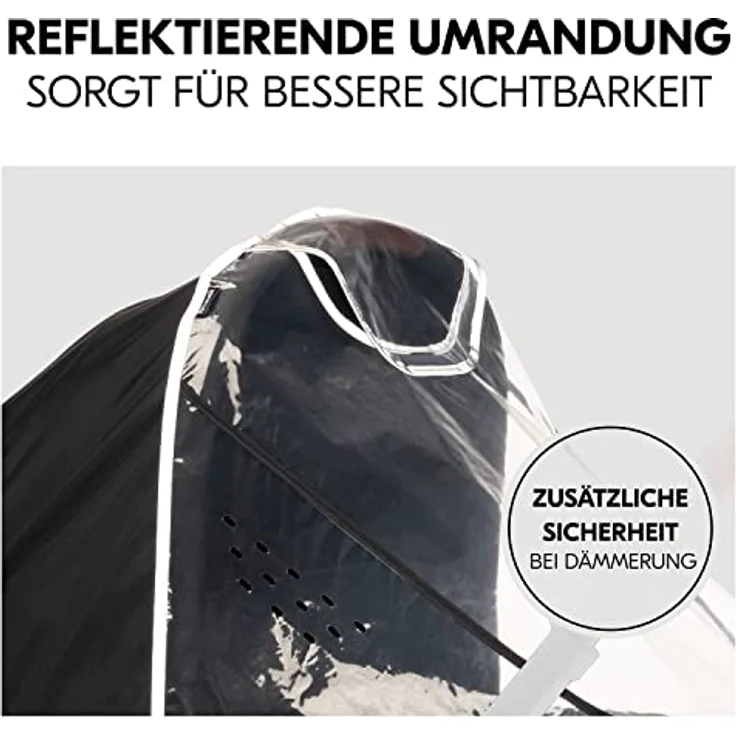 Hauck Universal Regenschutz Kinderwagen Babywanne, Reflektierende Umrandung, Kontakt-Fenster, Gute Luftzirkulation, Einfache Befestigung, Kompatibel mit hauck Runner Serie, Transparent – Bild 4
