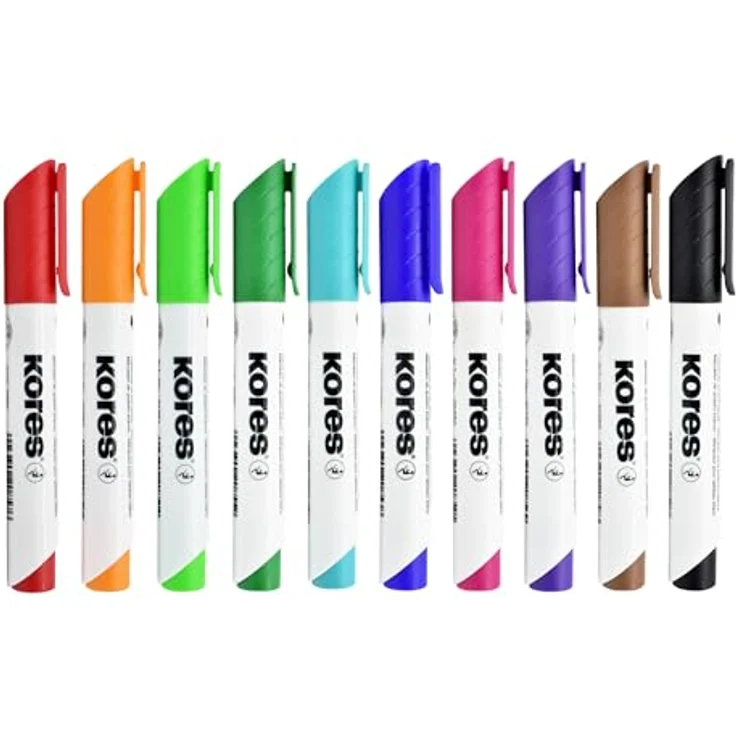 KORES Whiteboard Marker M20801, 10er Set mit 3-5mm Keilspitze, schnell trocknende Tinte, schwarz, blau, rot, grün, pink, violett, türkis, braun, hellgrün, orange – Bild 4