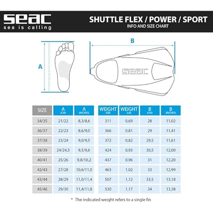 Seac Unisex-Shuttle Schwimmflossen aus 100 % Silikon, kurz, für Kraft- oder Cardio-Training, Schwarz/Rot, Größe 42/43 – Bild 3