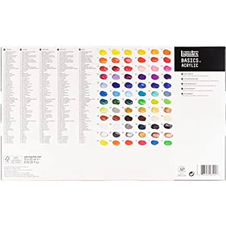 Liquitex 3699401 Basics Acrylfarben Set, 72 x 22ml Tuben, lichtechte Künstler-Acrylfarben mit mittlerer Viskosität, brillante Farbtöne für Acrylmalerei und kreative Projekte – Bild 2