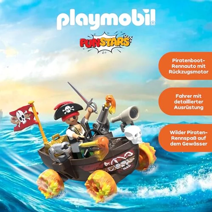 PLAYMOBIL Fun Stars Rasendes Piratenboot, Spielzeug ab 4 Jahren mit Rückzugmotor & Schießfunktion, inkl. Kapitän, Schatztruhe und Kanonen, 71717 – Bild 3