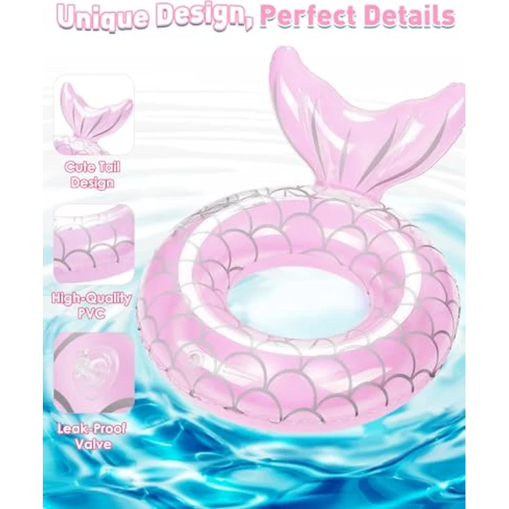 HeySplash Aufblasbarer Schwimmring Meerjungschwanzform, PVC Schwimmreifen für Kinder/Erwachsene, rosa, geeignet für 38-88 Lbs – Bild 3