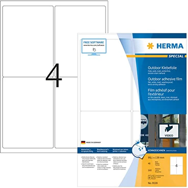 HERMA 160 Folien-Kraftklebe-Etiketten 9539, selbstklebend, weiß, rechteckig, 99,1 x 139,0 mm, öl- und schmutzabweisend, UV-beständig – Bild 1