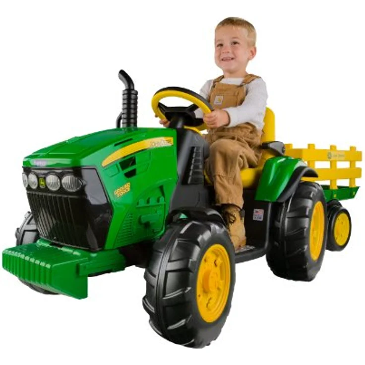 John Deere Ground Force Kinder Elektro Traktor von Peg Perego 12 Volt mit Anhänger – Bild 2