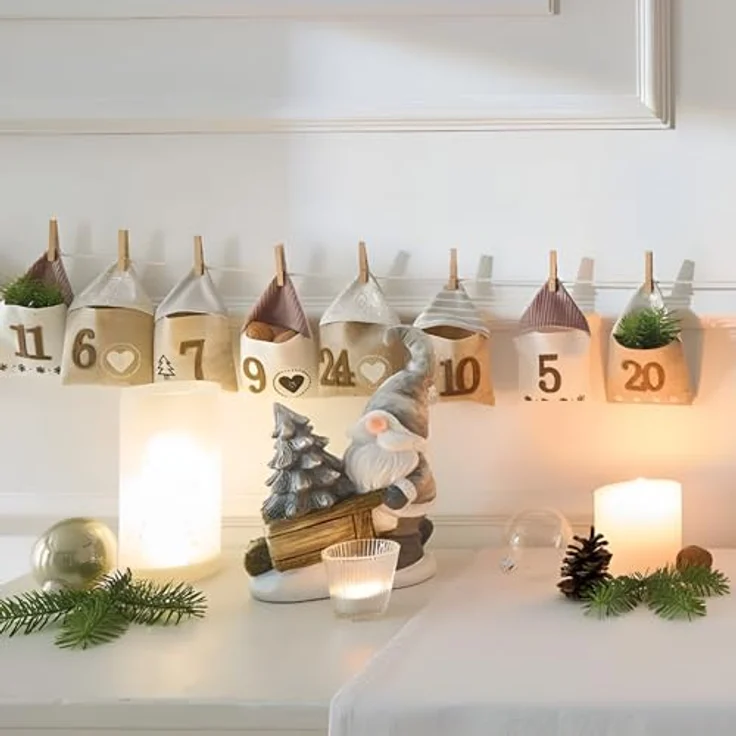 Dekoleidenschaft Adventskalender "Häuschen" aus Stoff, 24 Säckchen zum Befüllen, rustikaler Landhausstil – Bild 2