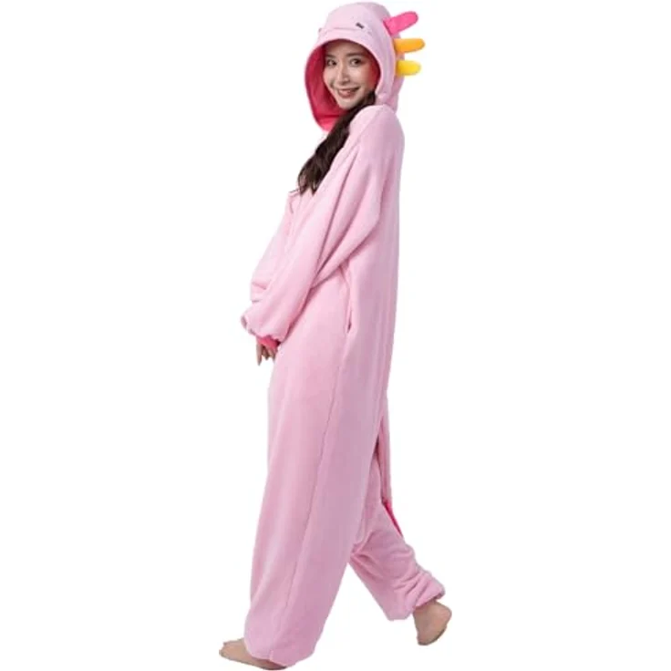 Metamorph Axolotl Kigurumi, Fleece Overall für Kinder und Jugendliche, bequemer Einteiler, Größen L und M – Bild 7