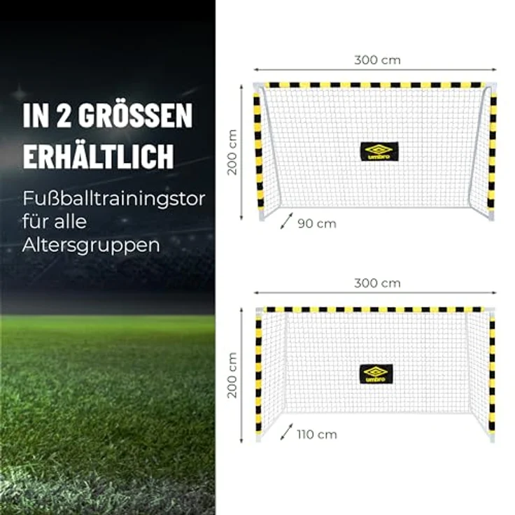 UMBRO Fußballtor 300 x 200 x 110 cm - Schwarz/Gelb - Fussball Trainingszubehör für Kinder und Erwachsene – Bild 3