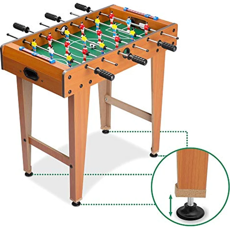 SPIELWERK® Mini Tischkicker, höhenverstellbar mit verchromten Stangen, inkl. 2 Bälle, Holz, 69x37x62cm, für Drinnen & Draußen – Bild 3