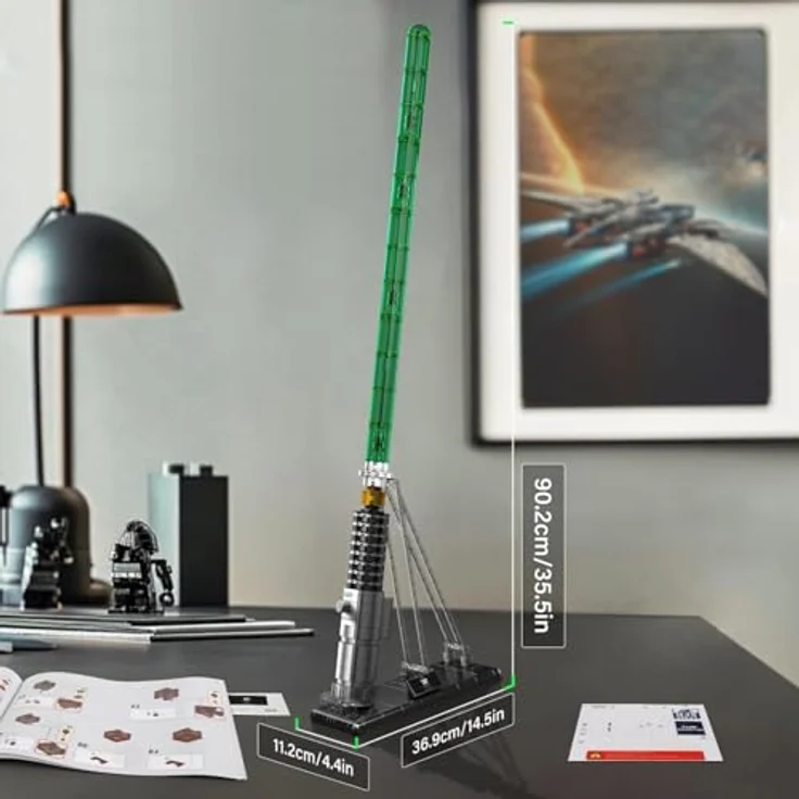 Mould King 10140 Technik MOC Lichtschwert-Baustein-Set, klassischer grüner Lichteffekt mit edlem Ständer, 1126+ Teile für Cosplay und Sammlung – Bild 4